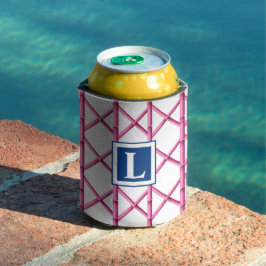 Preppy Roze Traliewerk Bamboe Patroon Monogram Blikjeskoeler