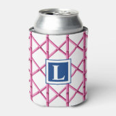 Preppy Roze Traliewerk Bamboe Patroon Monogram Blikjeskoeler (Blikje Voorkant)