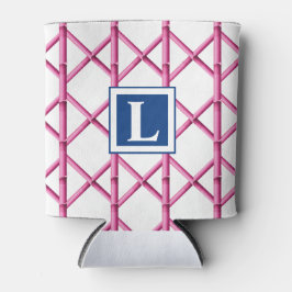 Preppy Roze Traliewerk Bamboe Patroon Monogram Blikjeskoeler