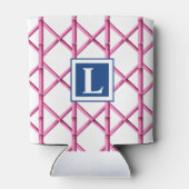 Preppy Roze Traliewerk Bamboe Patroon Monogram Blikjeskoeler (Achterkant)