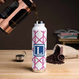 Preppy Roze Trellis Bamboe Patroon Marine Monogram Waterfles