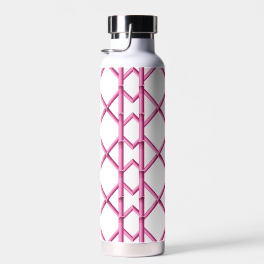 Preppy Roze Trellis Bamboe Patroon Marine Monogram Waterfles (Rechts)