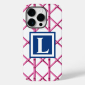Preppy Roze Trellis Bamboe Patroon Monogram Case-Mate iPhone Case (Achterkant)