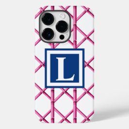 Preppy Roze Trellis Bamboe Patroon Monogram Case-Mate iPhone 14 Pro Hoesje