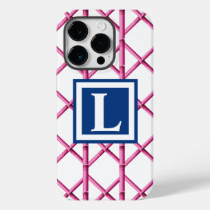 Preppy Roze Trellis Bamboe Patroon Monogram Case-Mate iPhone 14 Pro Hoesje