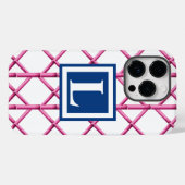 Preppy Roze Trellis Bamboe Patroon Monogram Case-Mate iPhone Case (Achterkant (horizontaal))