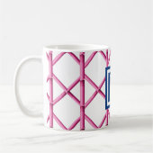 Preppy Roze Trellis Bamboe Patroon Monogram Koffiemok (Links)