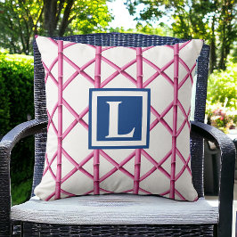 Preppy Roze Trellis Bamboe Patroon Monogram Kussen