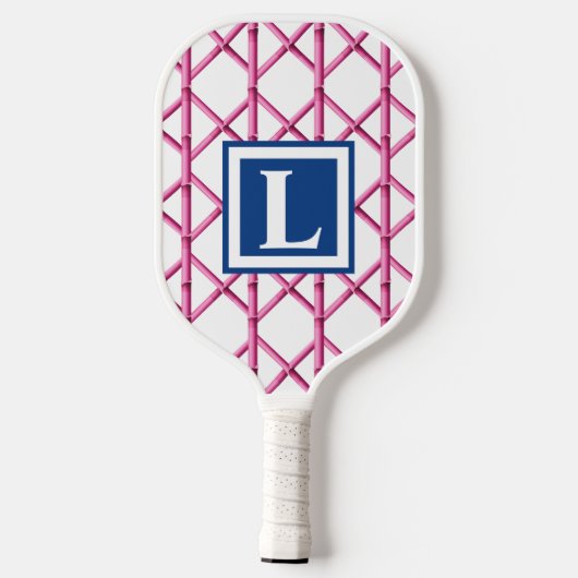 Preppy Roze Trellis Bamboe Patroon Monogram Pickleball Paddle (Achterkant)