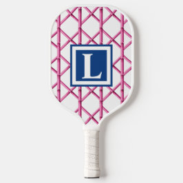 Preppy Roze Trellis Bamboe Patroon Monogram Pickleball Paddle