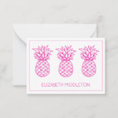 Preppy Roze Tropische Ananas Gepersonaliseerd Notitiekaartje (Voorkant)
