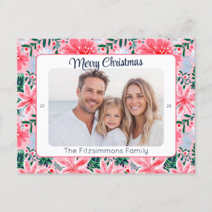 Preppy Roze Tropische Kerstfoto Feestdagenkaart