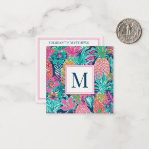 Preppy Roze Turquoise Marineblauw Ananas Monogram Notitiekaartje