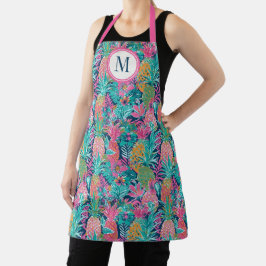 Preppy Roze Turquoise Marineblauw Ananas Monogram Schort