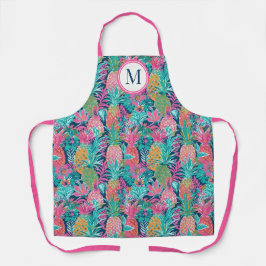 Preppy Roze Turquoise Marineblauw Ananas Monogram Schort