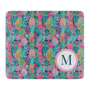 Preppy Roze Turquoise Marineblauw Ananas Monogram Snijplank