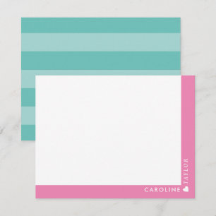 Preppy Roze & Turquoise Strepen Mooie Meisjesachti Notitiekaartje