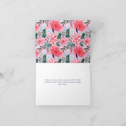 Preppy Roze Vakantie Bloemen Foto Feestdagen Kaart (Binnen)