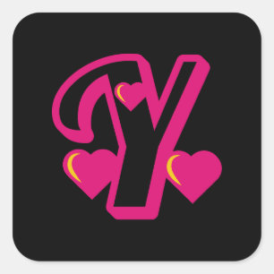 Preppy roze Varsity Letter Y, roze letter y Klasse Vierkante Sticker