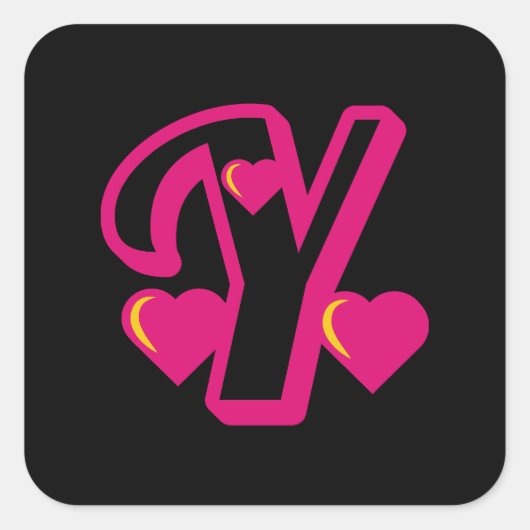 Preppy roze Varsity Letter Y, roze letter y Klasse Vierkante Sticker (Voorkant)