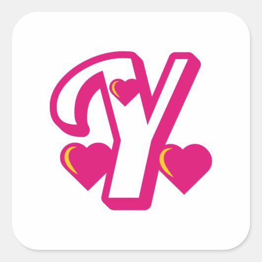 Preppy roze Varsity Letter Y, roze letter y Klasse Vierkante Sticker (Voorkant)