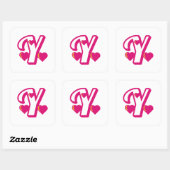 Preppy roze Varsity Letter Y, roze letter y Klasse Vierkante Sticker (Vel)