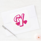 Preppy roze Varsity Letter Y, roze letter y Klasse Vierkante Sticker (Envelop)