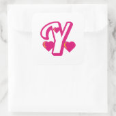 Preppy roze Varsity Letter Y, roze letter y Klasse Vierkante Sticker (Tas)