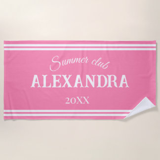 Preppy Roze Witte Streep Gepersonaliseerde Naam S Strandlaken