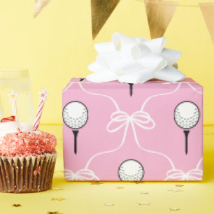 Preppy Roze Witte Strik Golf Patroon Cadeaupapier