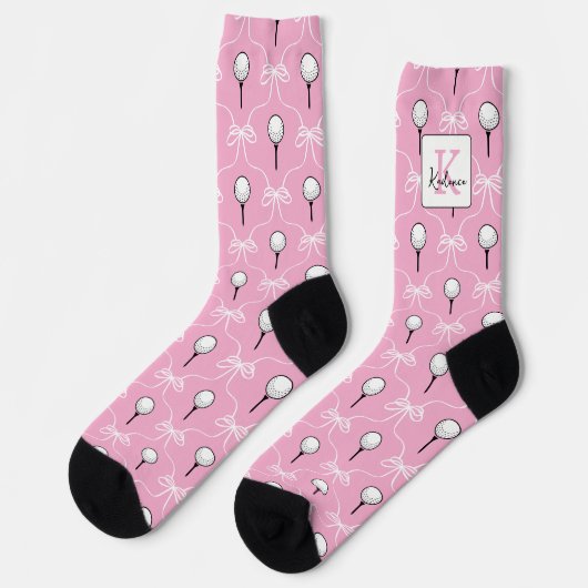 Preppy Roze Witte Strik Golf Patroon Monogram Sokken (Links)