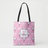Preppy Roze Witte Strik Golf Patroon Monogram Tote Bag (Voorkant)