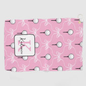 Preppy Roze Witte Strikpatroon Monogram  Golfhanddoek (Horizontaal)