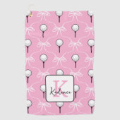 Preppy Roze Witte Strikpatroon Monogram  Golfhanddoek (Voorkant)