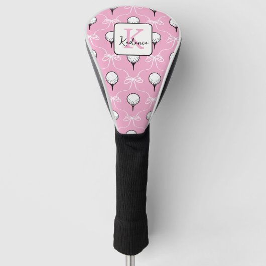 Preppy Roze Witte Strikpatroon Monogram Golfheadcover (Voorkant)