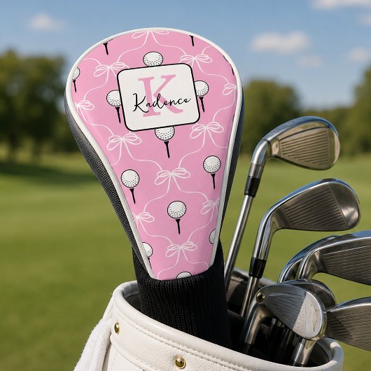 Preppy Roze Witte Strikpatroon Monogram Golfheadcover