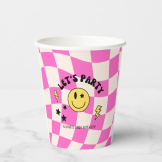 Preppy Roze Y2K Gelukkig Gezicht Verjaardag Papier Papieren Bekers