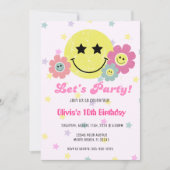 Preppy Roze Y2K Retro Happy Face Party Verjaardag Kaart (Voorkant)