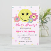 Preppy Roze Y2K Retro Happy Face Party Verjaardag Kaart (Staand voorkant)