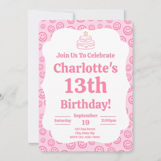 Preppy Roze Y2K Verjaardag Kaart (Voorkant)