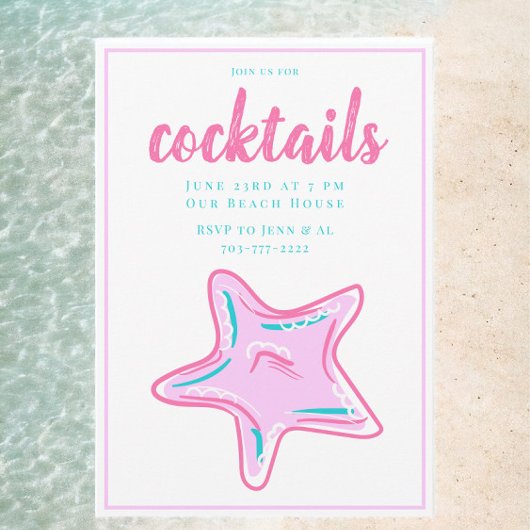 Preppy Roze Zeester / Cocktail Strandfeest Kaart