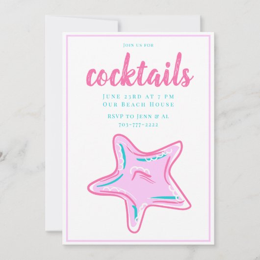 Preppy Roze Zeester Cocktailparty  Kaart (Voorkant)