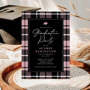 Preppy Roze Zwart Tartan Afstuderen Kaart