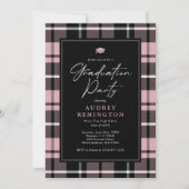 Preppy Roze Zwart Tartan Afstuderen Kaart (Voorkant)