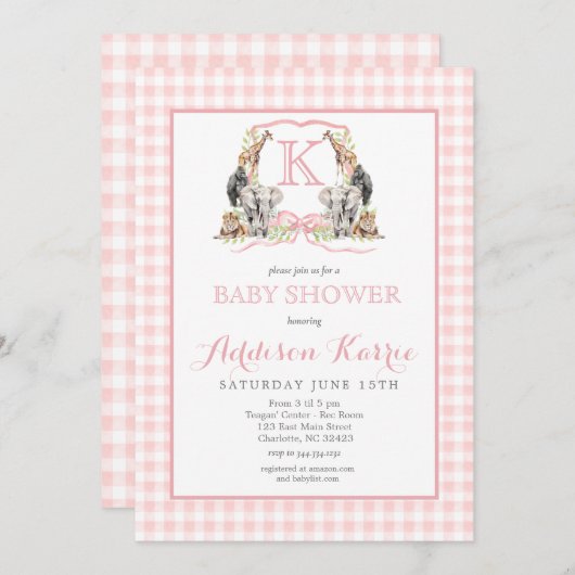 Preppy Safari Baby shower Invitation Oerwoud Kaart (Voorkant / Achterkant)