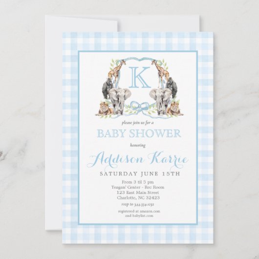 Preppy Safari Crest Baby shower uitnodiging (Voorkant)