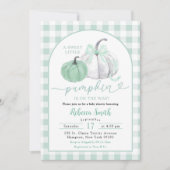 Preppy Sage Green Gingham Pumpkin Baby shower Kaart (Voorkant)
