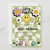 Preppy Sage Green Happy Face Party Verjaardag Kaart (Voorkant)