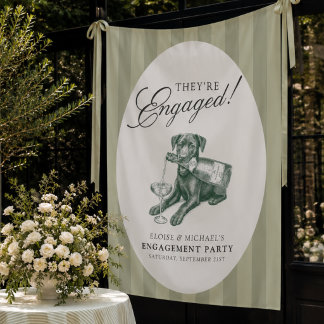 Preppy Sage Green Stripe Labrador Engagement Party Wandkleed