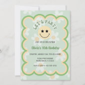 Preppy Sage Green Y2K Happy Face Party Verjaardag Kaart (Voorkant)